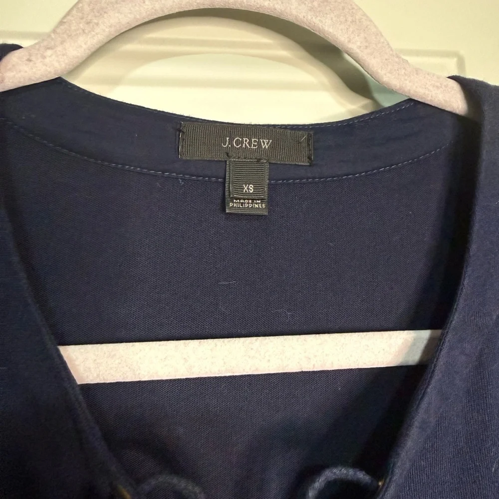 J.Crew Navy Lace Up Top XS 100%‎ Cotton 3/4 Sleeve Casual Blouse